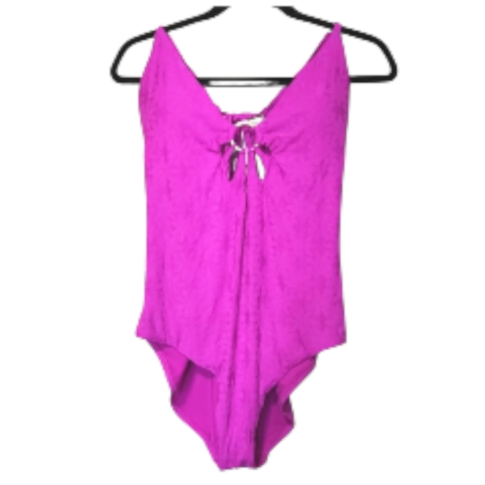 NWT! Trina Trunk Daisy Jacquard Petal Cutout Plunge 1 Piece Swimsuit Fushia